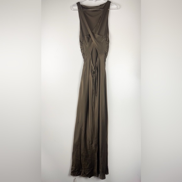 NEW Reformation Backless Satin Dress in Olive - Picture 10 of 13